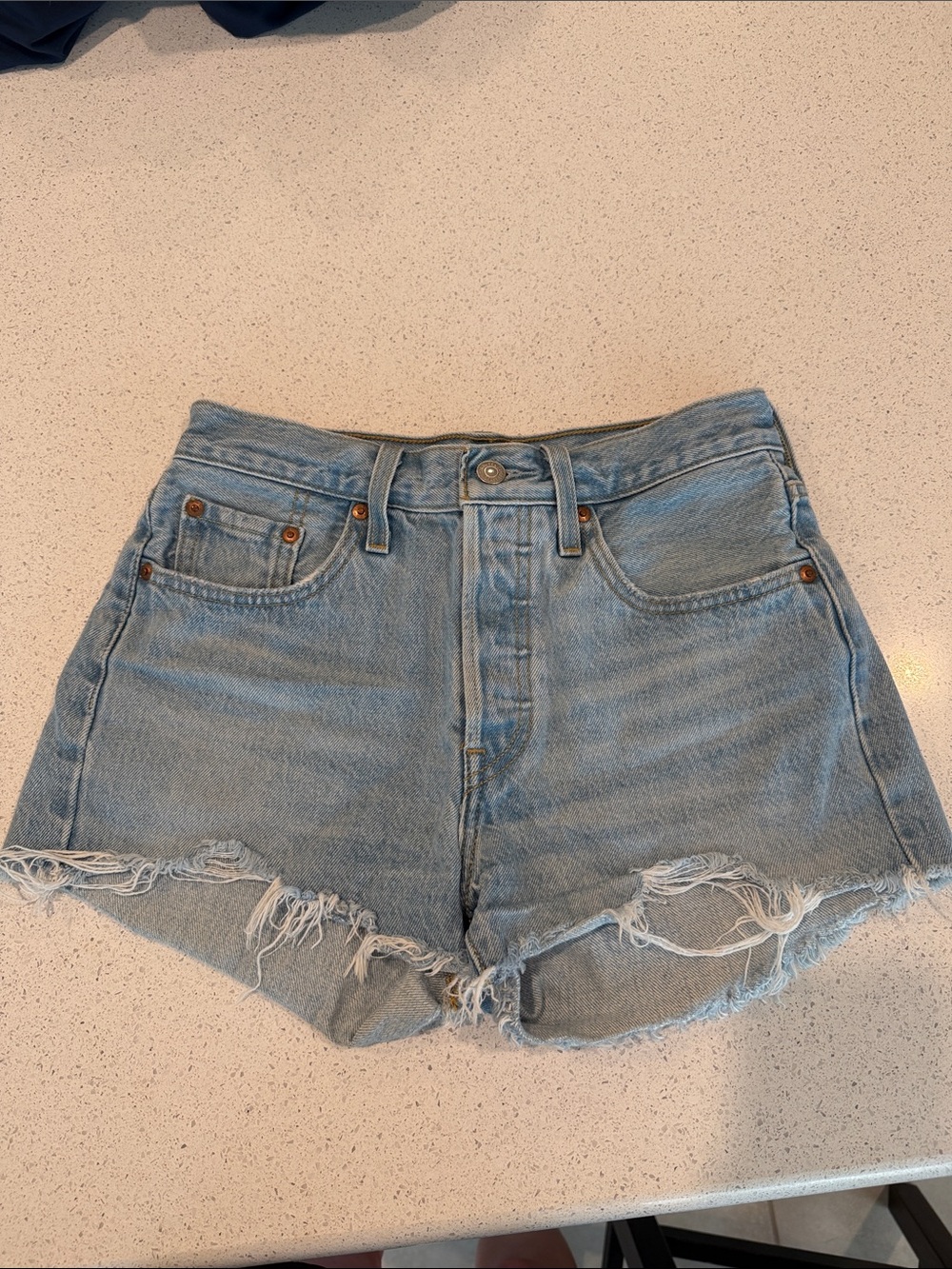 Levi's 501 Light Wash Distressed Denim Shorts